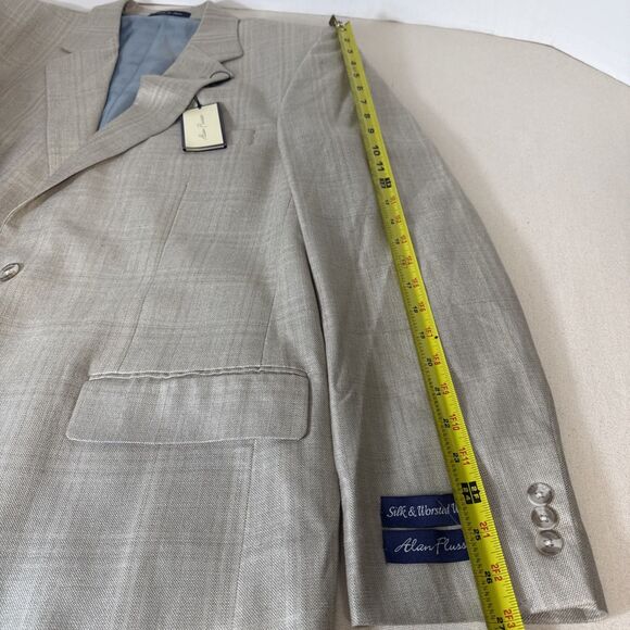 ALAN FLUSSER Beige Subtle Plaid Silk Wool Blazer Jacket Sports Coat Men’s 44L - Picture 11 of 16